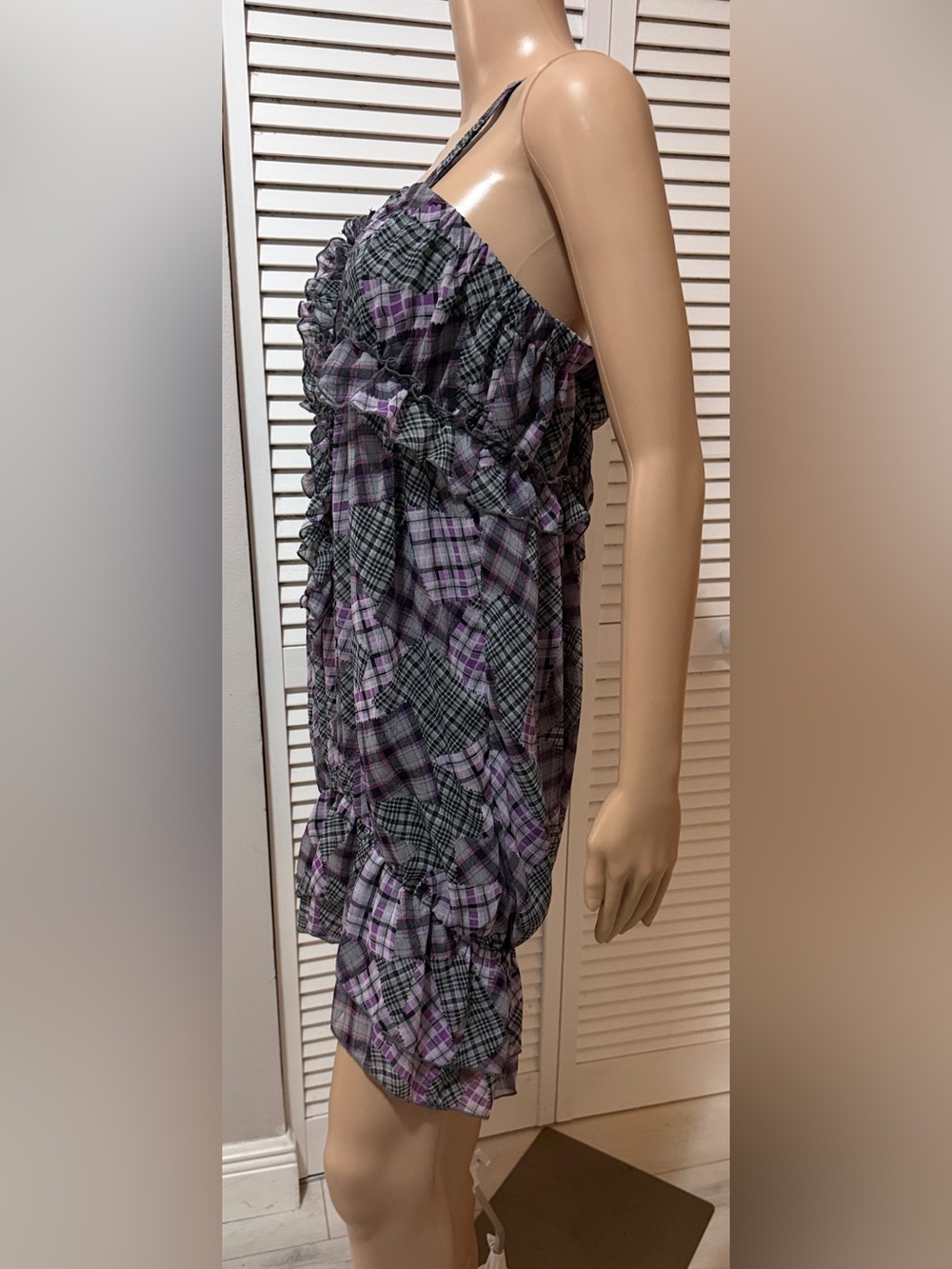 CeCio Collection Plaid Chiffon Ruffle Dress Size Large